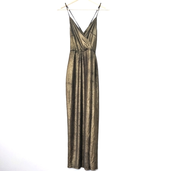 by the way. Jessa Maxi Dress Metallic Gold High Slit Cross Wrap Party Size XS - Picture 3 of 13